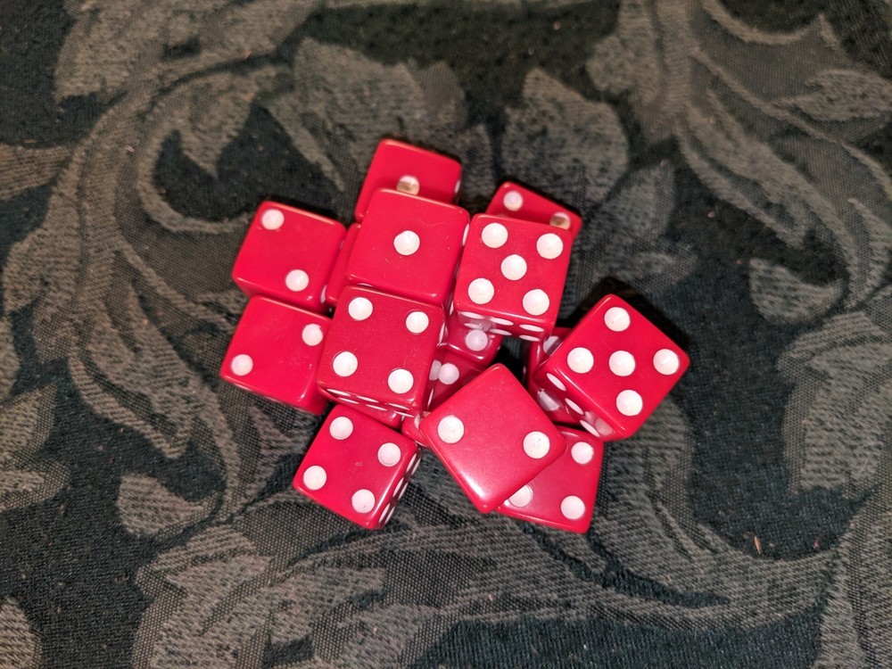 Vintage Red Six Sided Dice 2pr = 4 die 1/2"