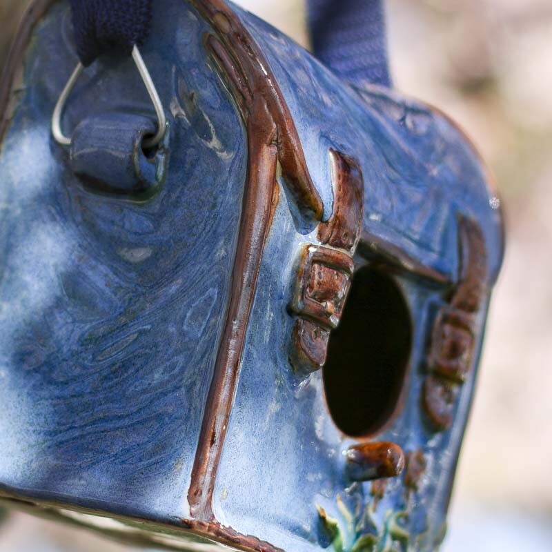 Factory Direct Craft Darling Blue Ceramic Backpack Birdhouse