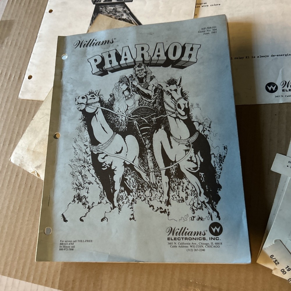 Original Pharaoh Set Williams Pinball With Schematics arcade game manual