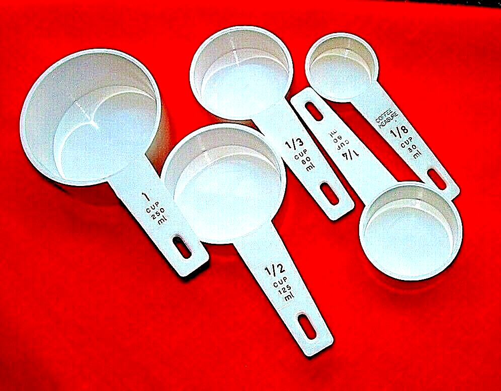 Quality Tools Stackable Melamine Measuring Cups w Coffee Scoop White Bl Lett 5pc