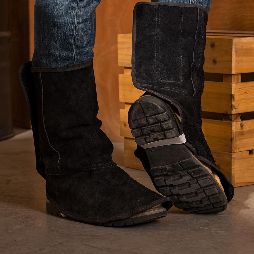 Leather Welding Spats - Flame Resistant Adjustable Boot Protectors