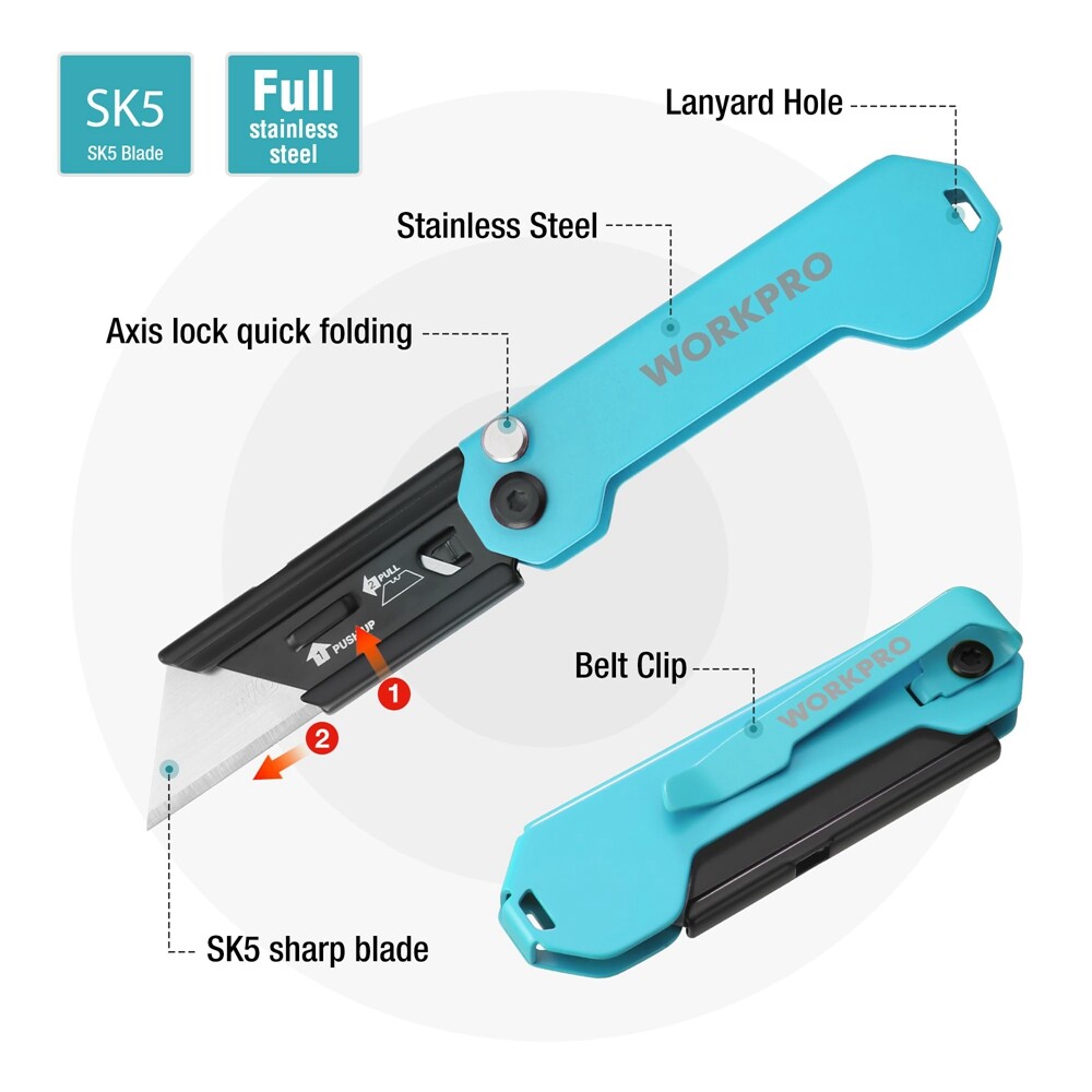 WORKPRO Folding Utility Knife Mini Box Cutter Quick Change Blade EDC Razor Knife