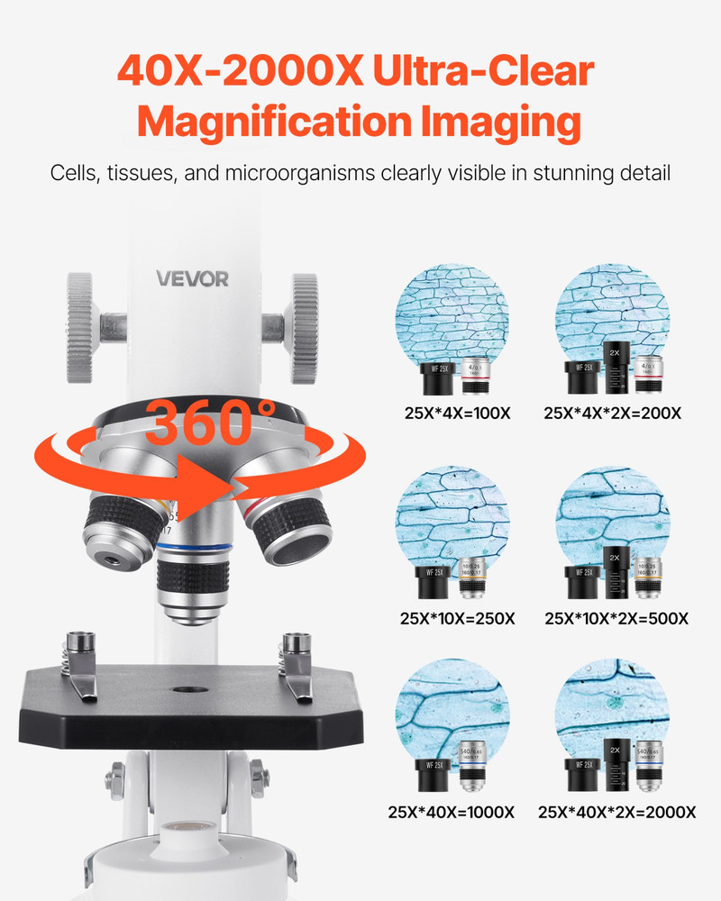 Professional Monocular Compound Microscope Kit 40-2000X Magnification