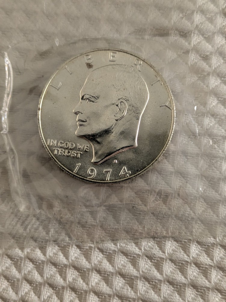 1974 S Eisenhower 40% Silver Dollar W/Blue Envelope & COA