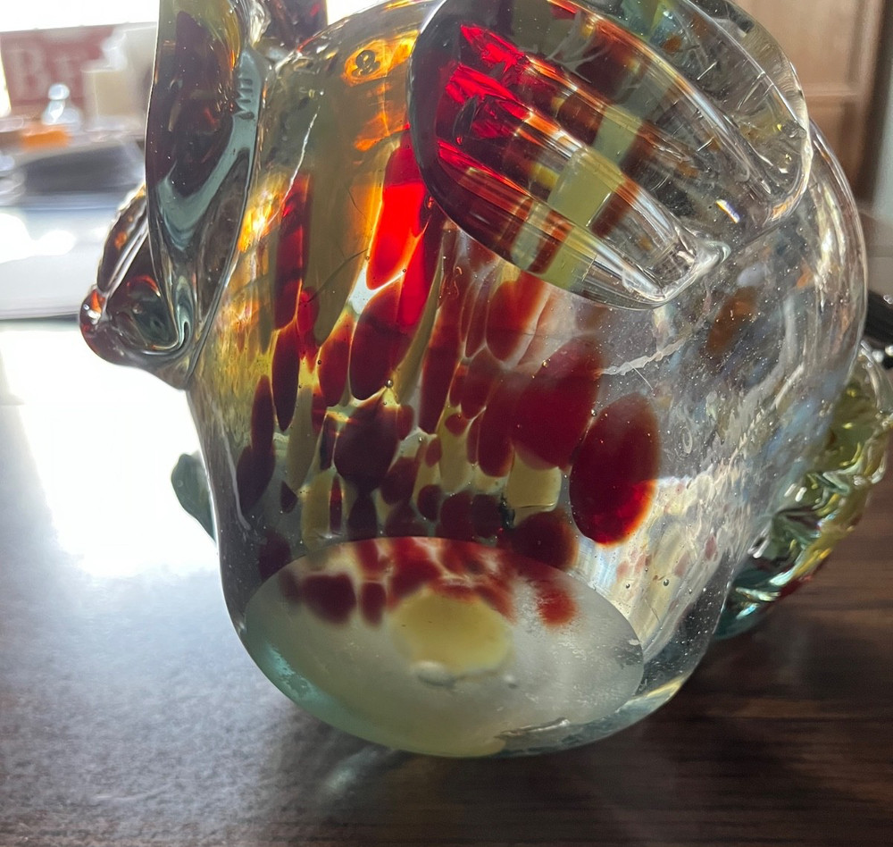 Art glass rooster vintage planter container