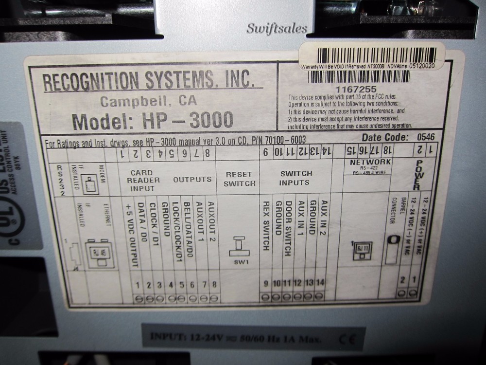 IR Recognition Systems Biometric Handpunch HP-3000E Ethernet & Prox - Working