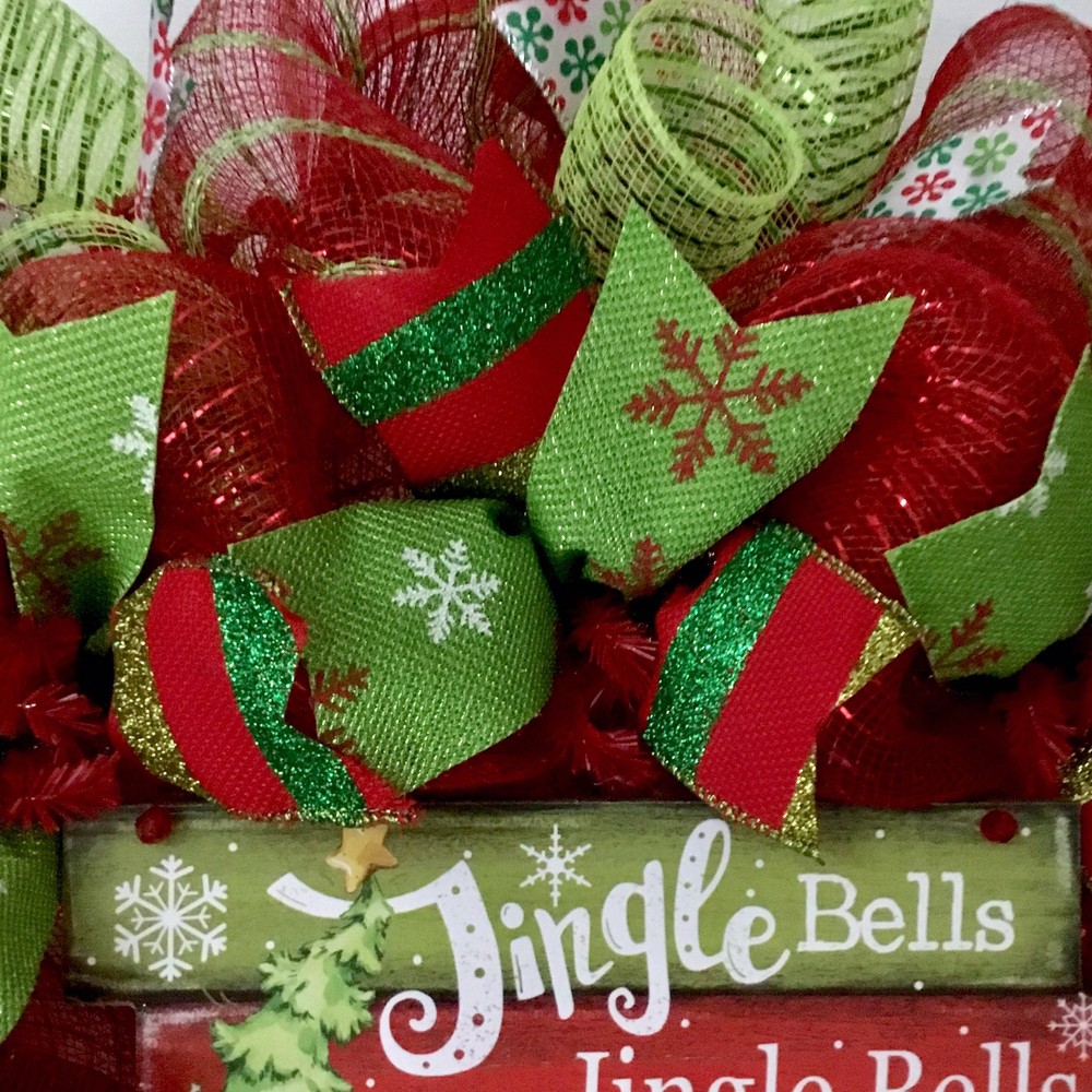 Jingle Bells Christmas Wreath Handmade Deco Mesh