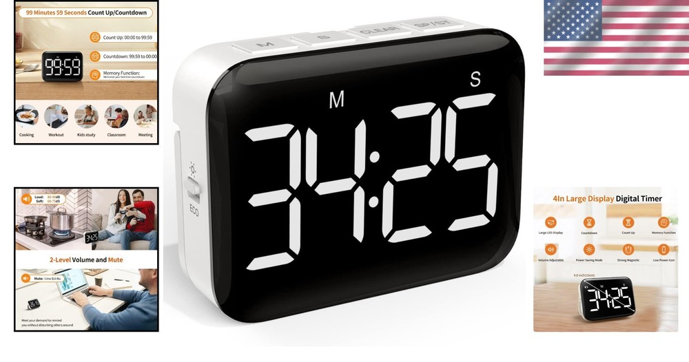 User-Friendly Countdown Timer with Adjustable Volume for Classrooms and Kitchens