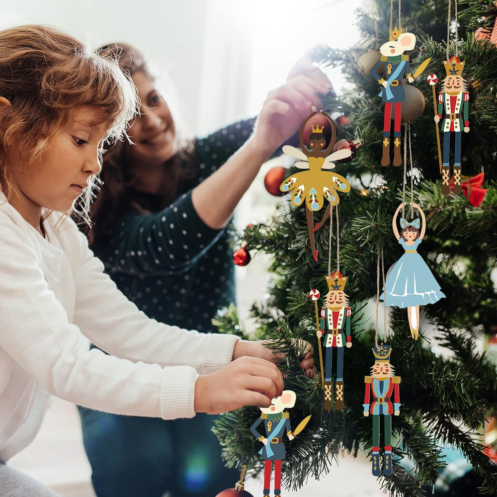 Christmas Wood Nutcracker Decoration Set Nutcracker Ornaments for Tree Mini Prin