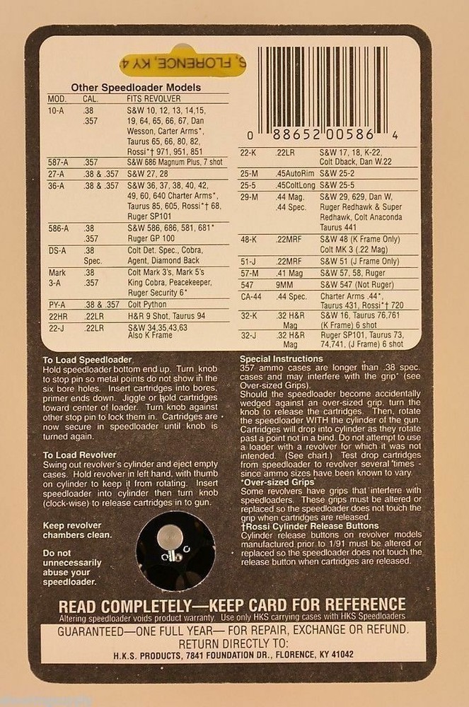 HKS PY-A Speed Loader for Colt Python 6 Shot 357 Magnum 38 Special
