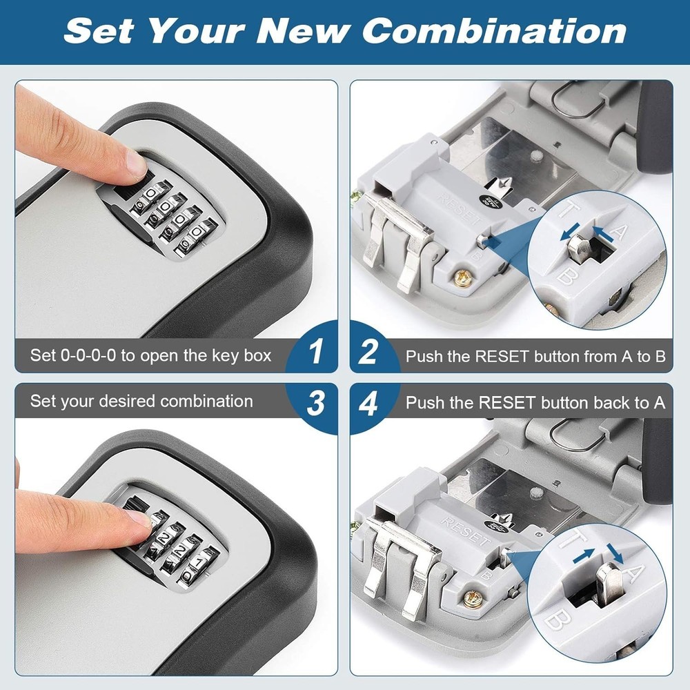 Combination Lock Box for 5 Keys - Weatherproof Wall Mount Key Storage Solution