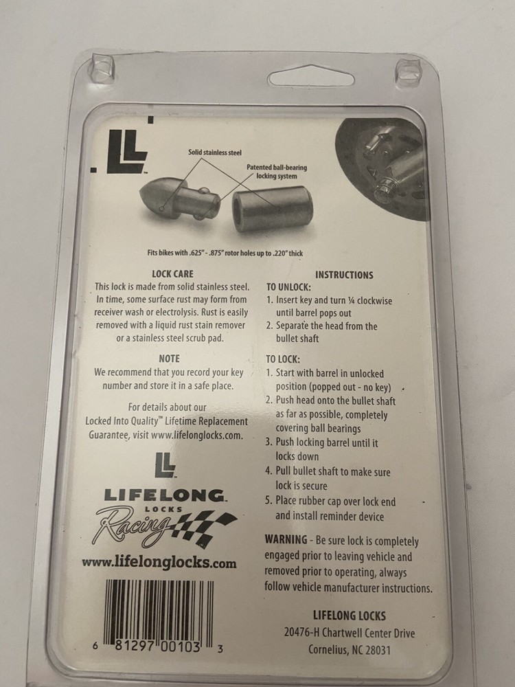 BULLET SHAPED MOTORCYCLE LOCK STAINLESS STEEL