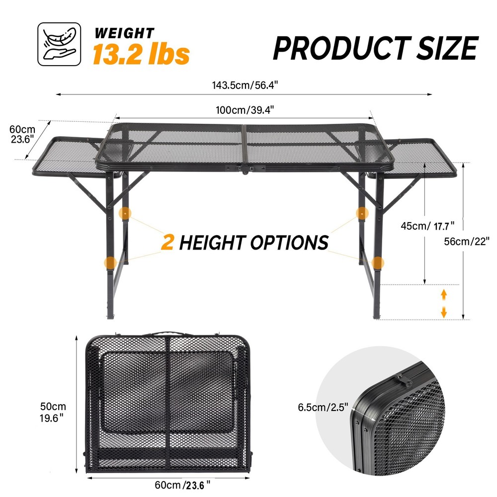4.7 ft Portable Folding Grill Table Outdoor Foldable Camping Adjustable Table
