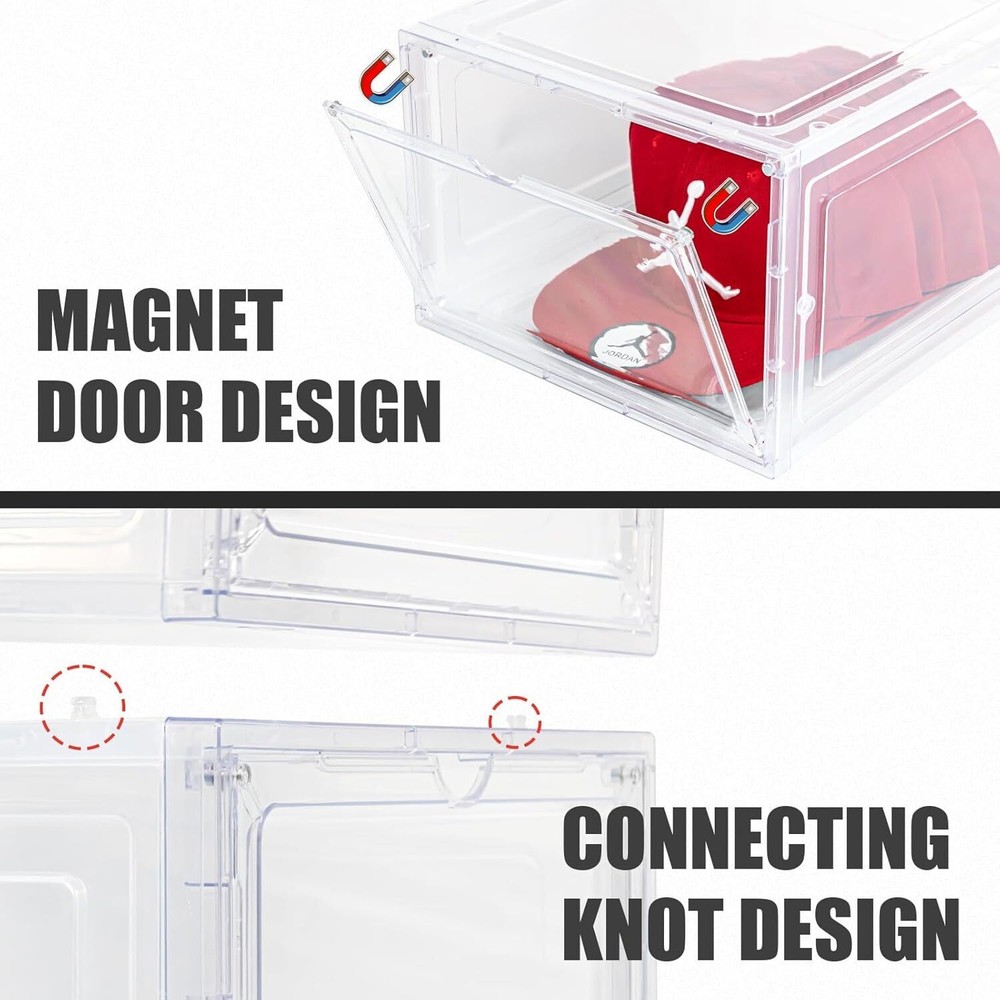 6 Pack Hat Organizer Box Stackable Clear Baseball Caps Holder Box Container NEW