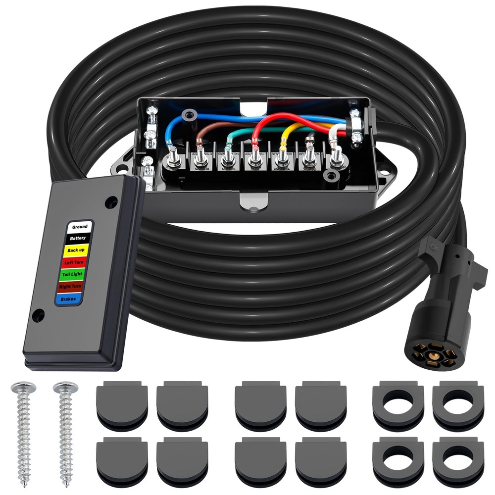 CheeMuii 15 FT Trailer Wiring Harness Kit Heavy Duty 7 Way Cord 15 ft