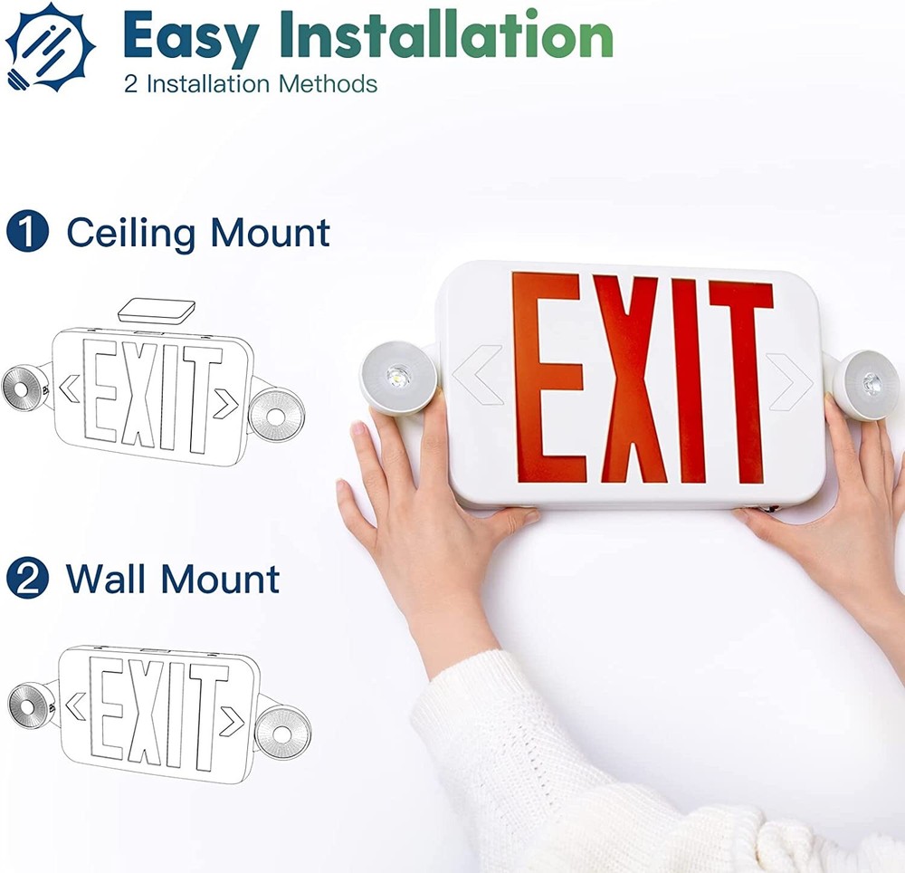 6 Pack LED Exit Sign Emergency Light–Hi Output RED Compact Combo UL 924 Listed