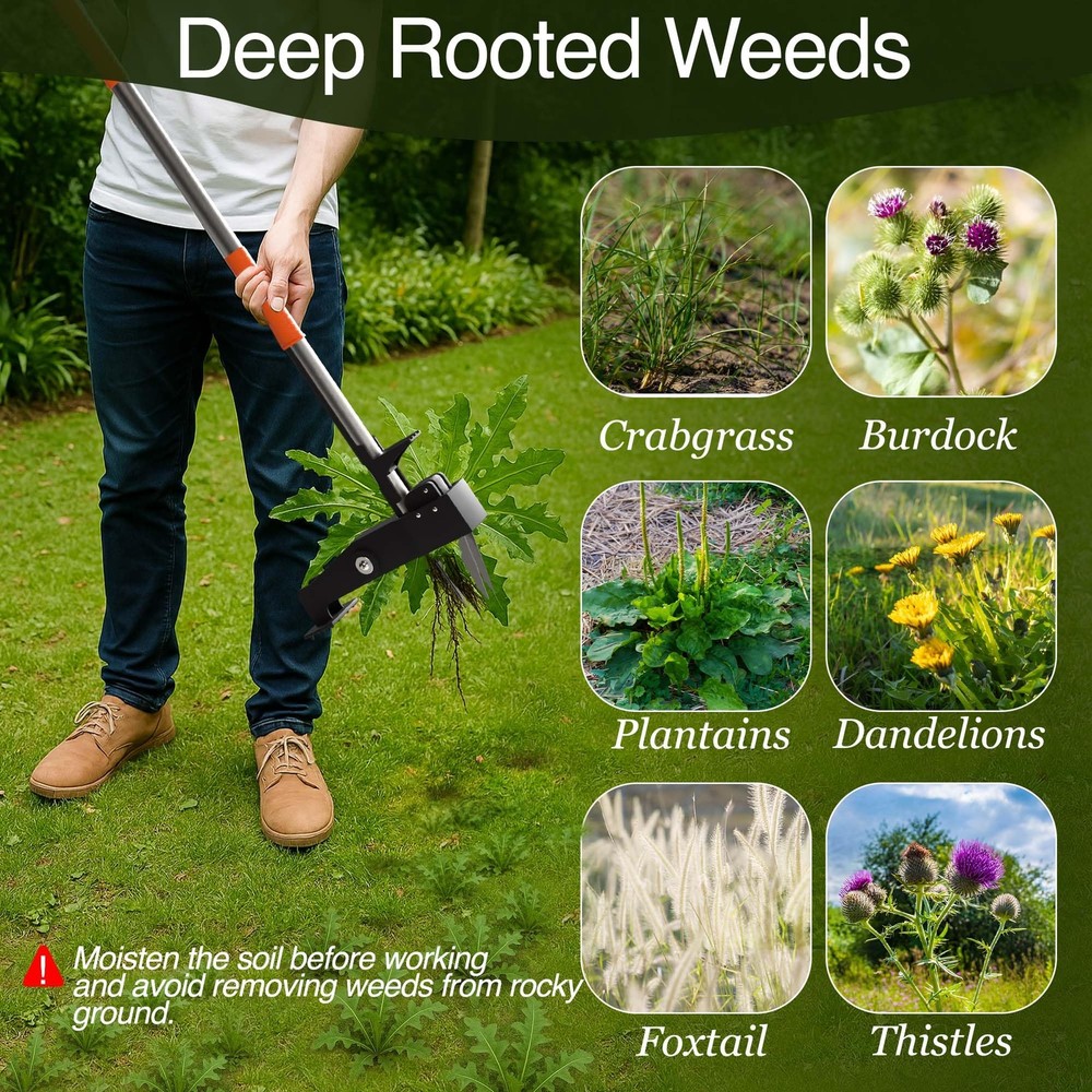 PlantSpawn Manual Stand Up Weed Puller Tool with Long Handle | Heavy orange