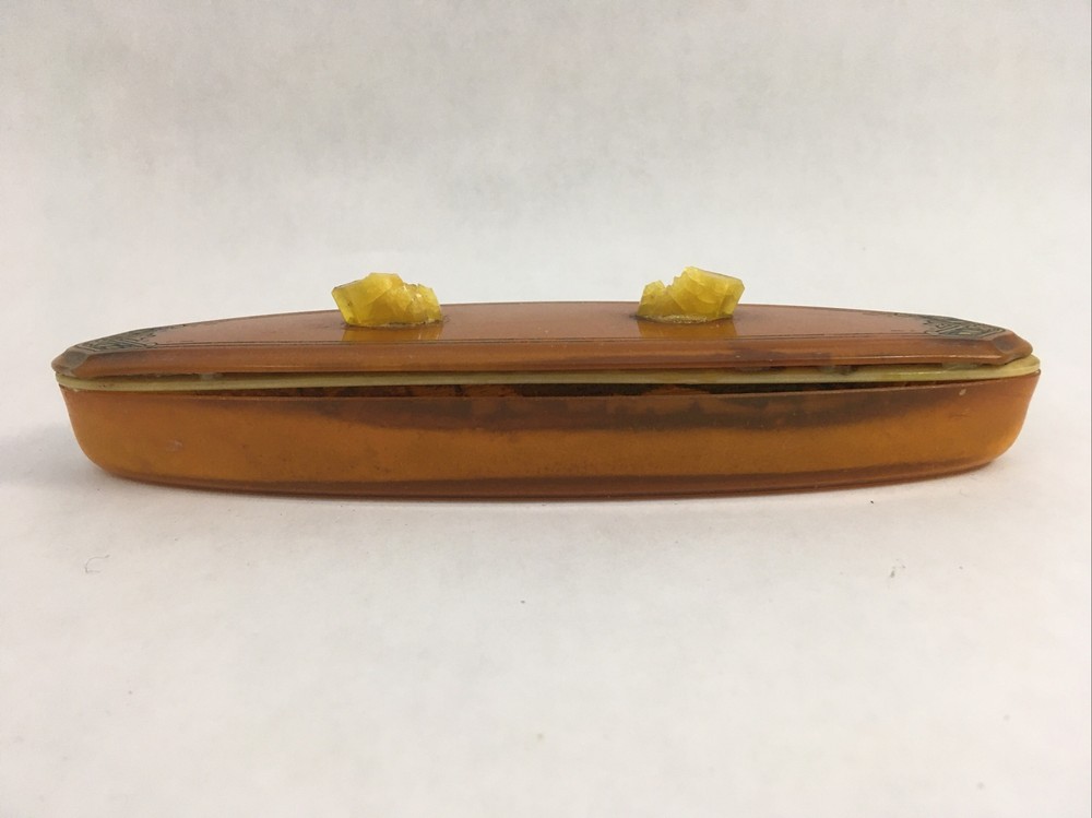 Bakelite Cosmetic Nail Buffer Dark Yellow *Broken Handle* Vintage