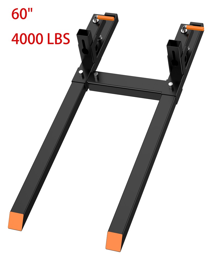 60" Clamp on Pallet Forks 4000 LBS Bucket Fork with Adjustable Stabilizer Bar