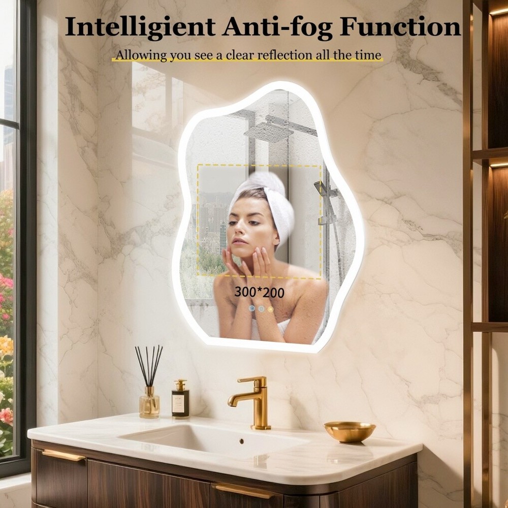 LUVODI Cloud Shape LED Bathroom Mirror Irregular Dimmable Wall Vanity Mirrors HD