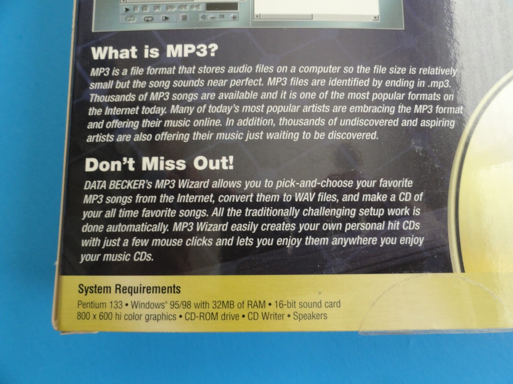 MP3 WIZARD - DATA BECKER - WIN 95/98 - TURN MP3 FILES TO CDs -- CLEAN