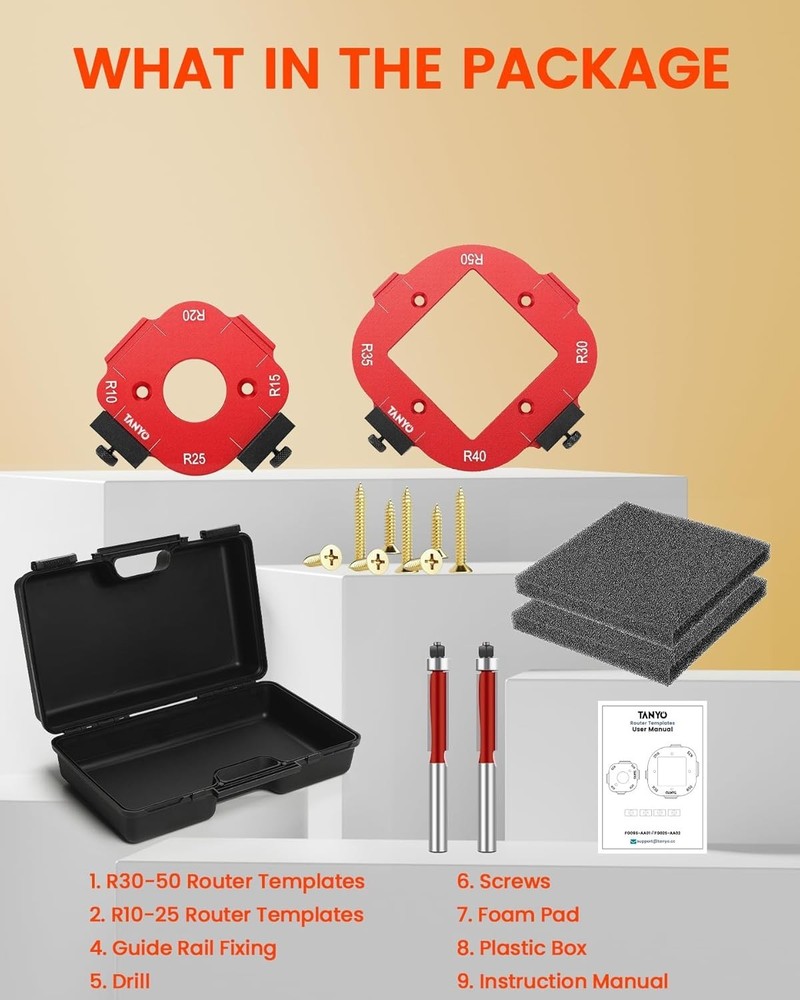 Router Corner Radius Templates with Superior Storage Solution - 8 Sizes Included