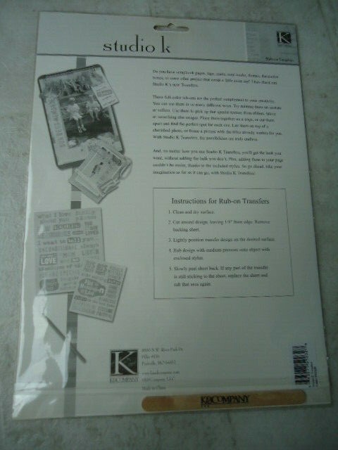 K & C Studios Studio K Rub On Sentiments 8 ½ X 11 Page