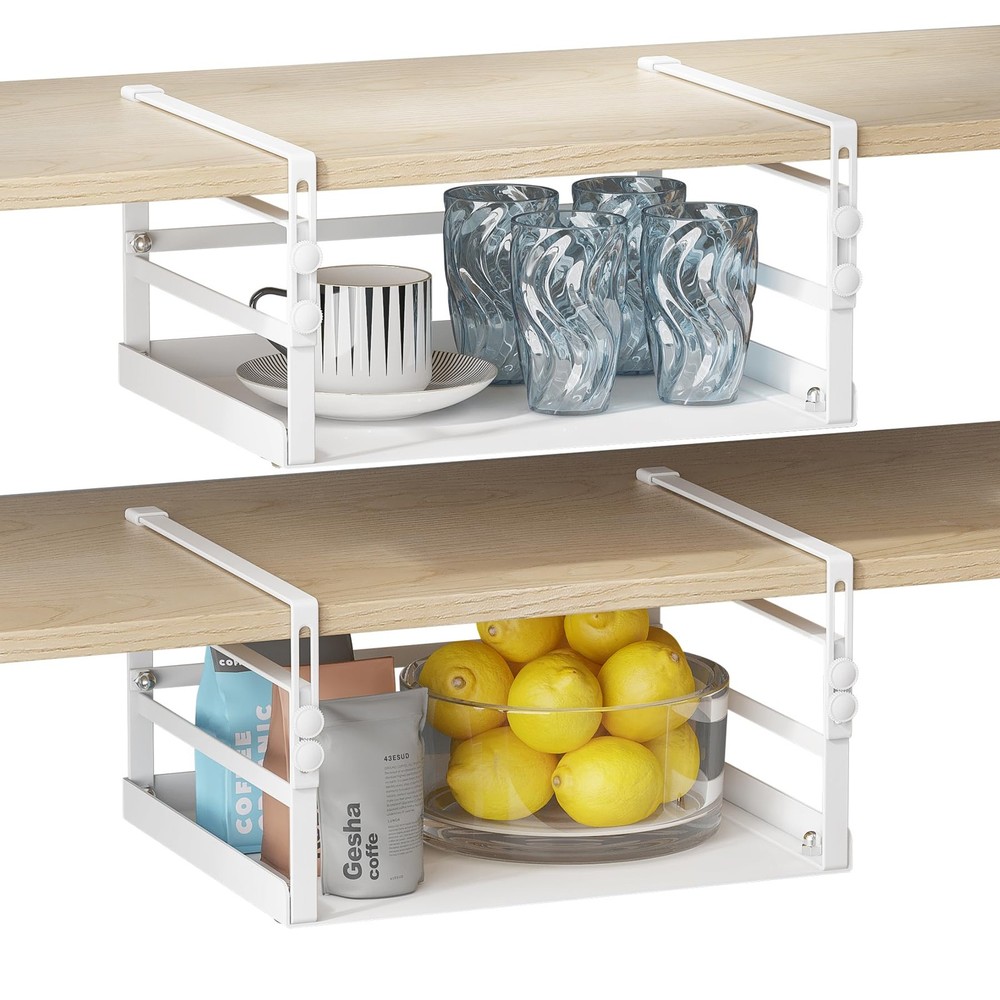 2-Pack Adjustable Under Shelf Storage Baskets - White, for Kitchen, Pantry