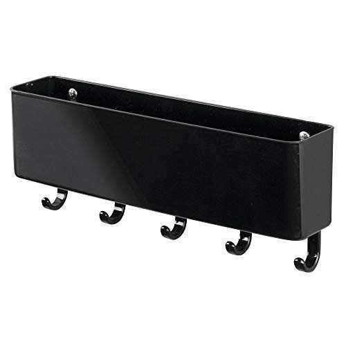 Wall Mount Modern Plastic Mail Organizer Storage Basket - 5 Hooks - for Black