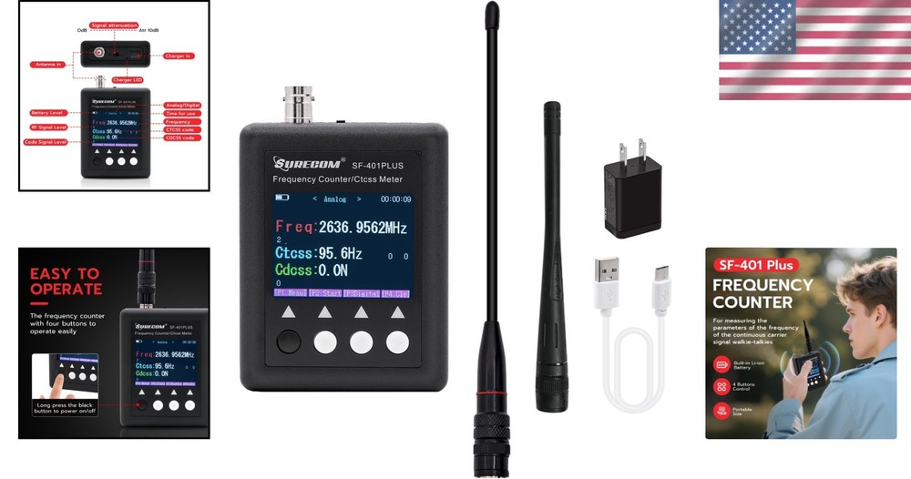 Compact Mcbazel SF401 Plus 27-3000MHz Frequency Counter - Includes Two Antennas