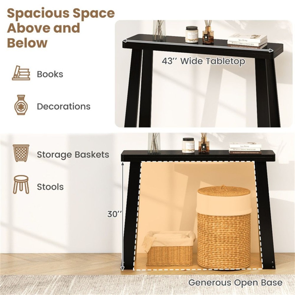 Black Solid Rubberwood Narrow Console Table, 43"Space-Saving Entryway Table