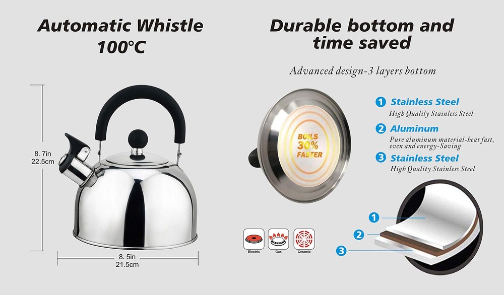 Kitchen Sense Stainless Steel Stovetop Whistling Tea Kettle with Nylon Handle...