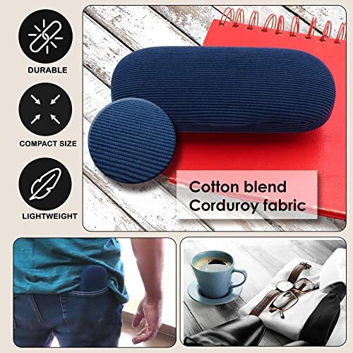 Eyeglass Clam Shell Hard Case for Small-Medium Frames | As196 Corduroy Blue