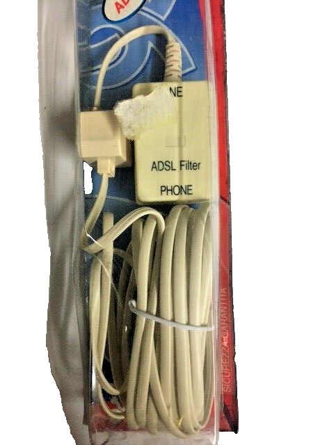 ADSL Filter with 5m Cable and Plug 6/4 Pin Phone Socket 6/2 & Modem 6/4