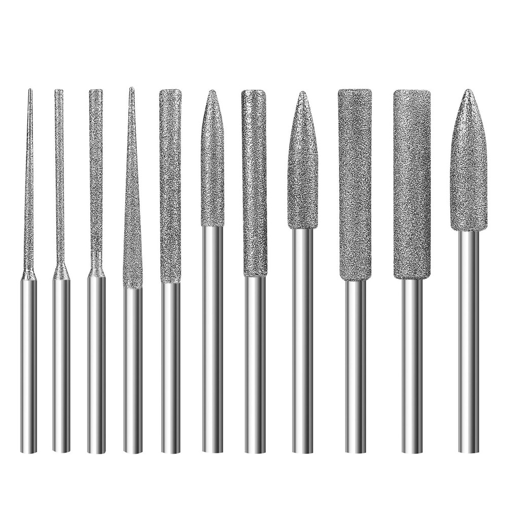 11PCS/Set 1/8" Different Shapes Diamond Burr Bits Rotary Tools Kit Accessories