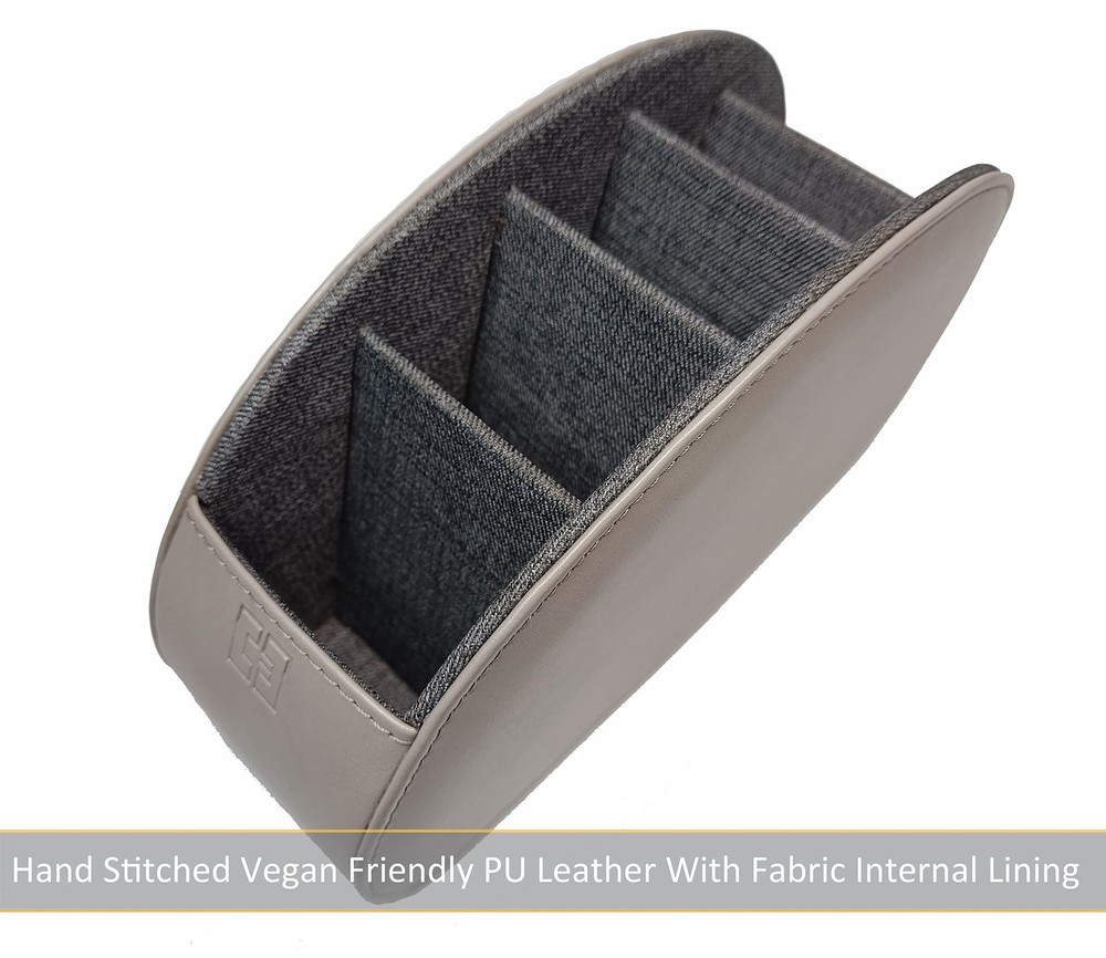 Remote Control Holder with 5 Compartments Grey PU Leather Office Organization