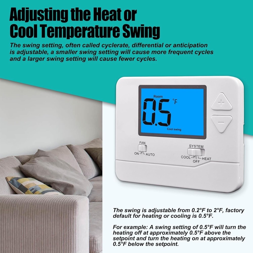 Effortless Temperature Control: Non-Programmable Thermostat with 5 Min Delay