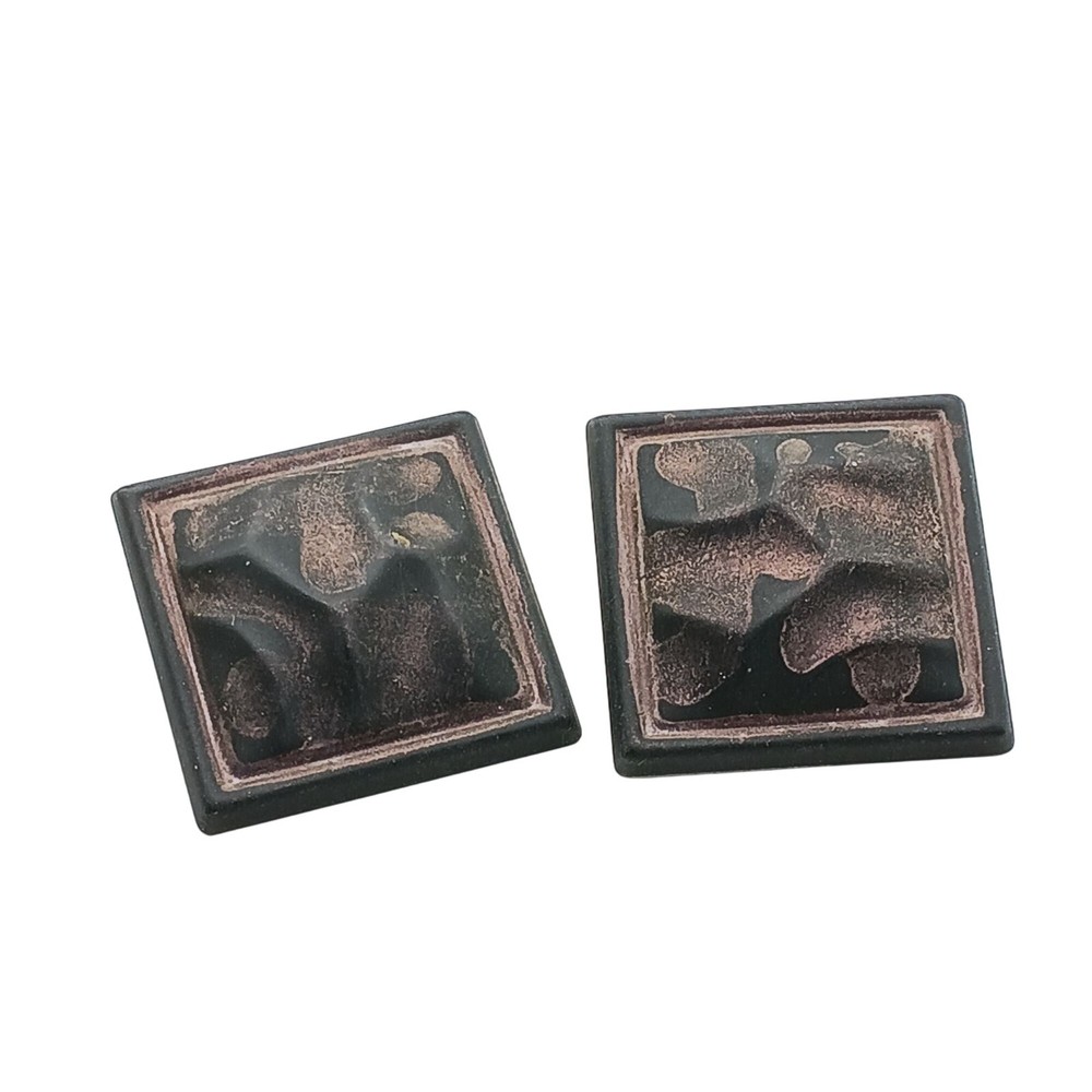 Vintage Square Black & Bronze Abstract Design Stud Earrings