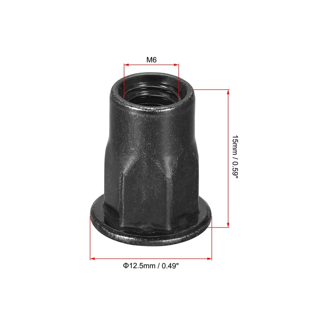M6 Rivet Nuts Thread Half Hexagonal Carbon Steel Flat Head Threaded Nut 20Pcs