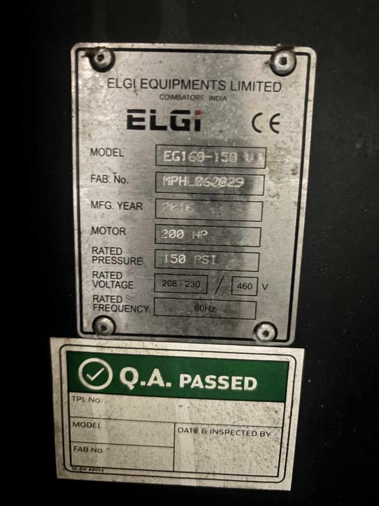USED 200-HP ELGI ENCLOSED ROTARY AIR COMPRESSOR^