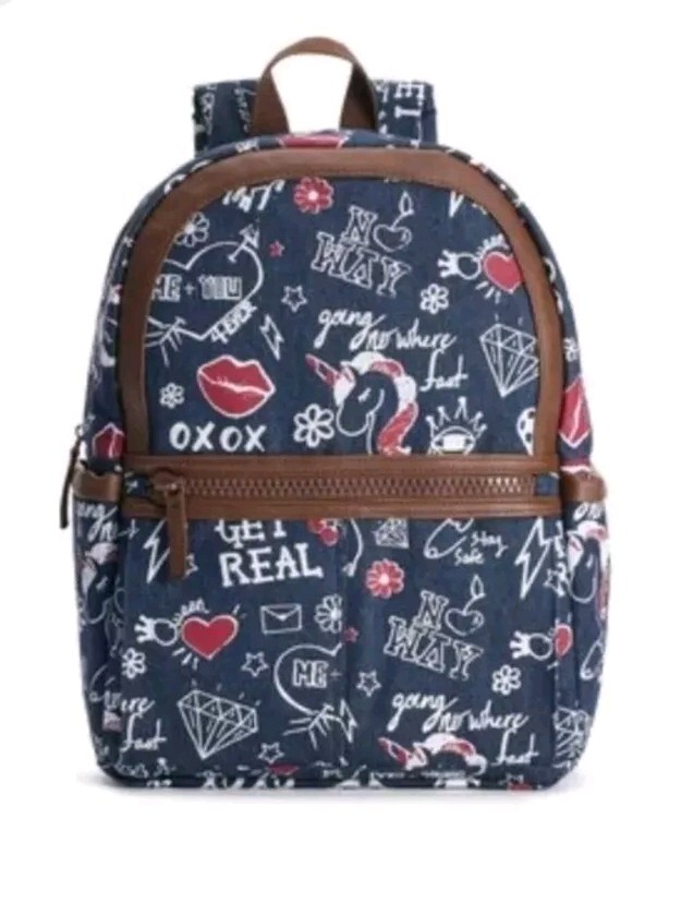 Graffiti Blue Jeans Denim Large Backpack School Unicorn Fun
