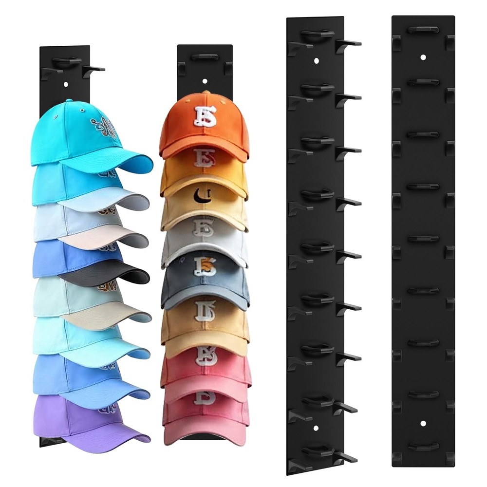 Hat Organizer for Baseball Caps, 2 Pack Rack Wall Hold 2 Pack, Black