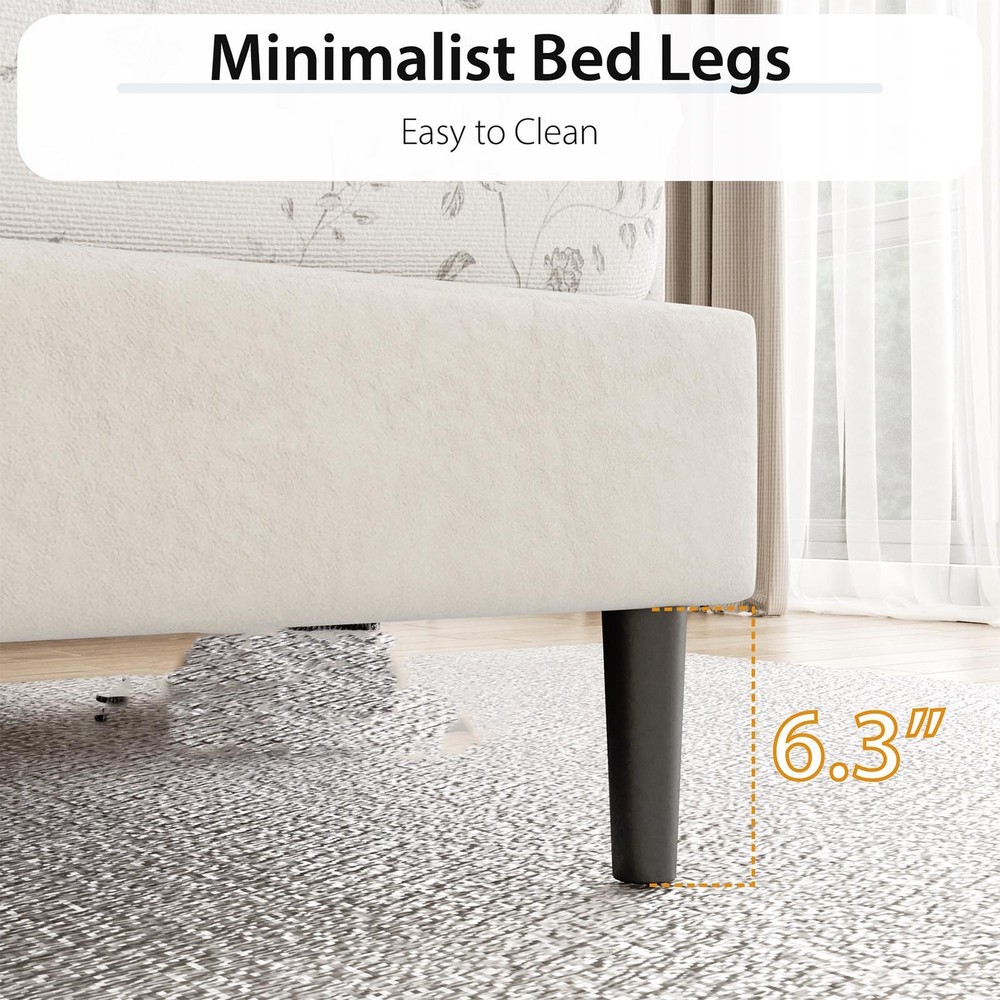 Upholstered Platform Bed Large Size Frame With LED Light And Charging Function