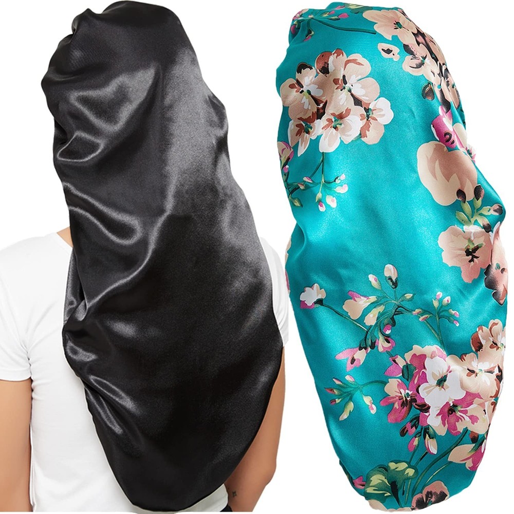 Women’s Satin Silk Bonnet 2 Pack – Soft Elastic Sleeping Caps for Braids, Curly