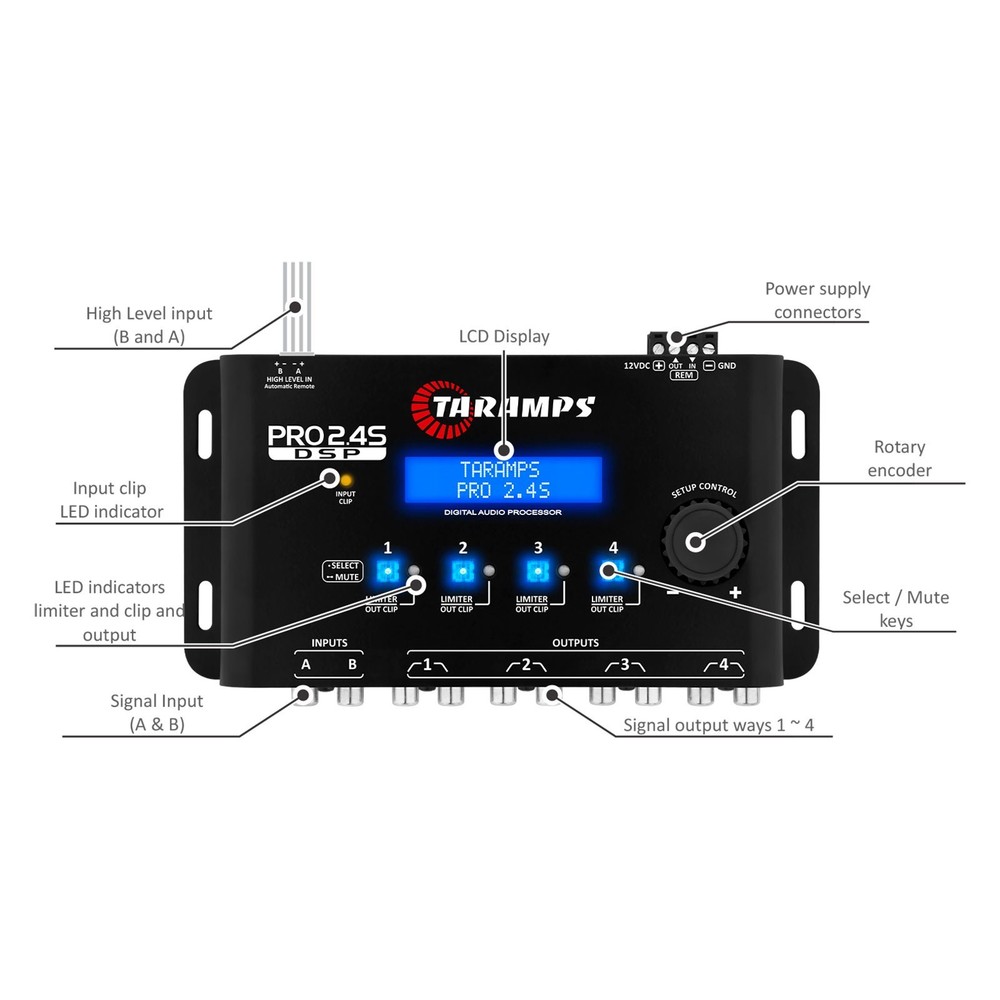 Taramps Pro 2.4S DSP Crossover Full Digital Signal Processor & 15-Band Equalizer