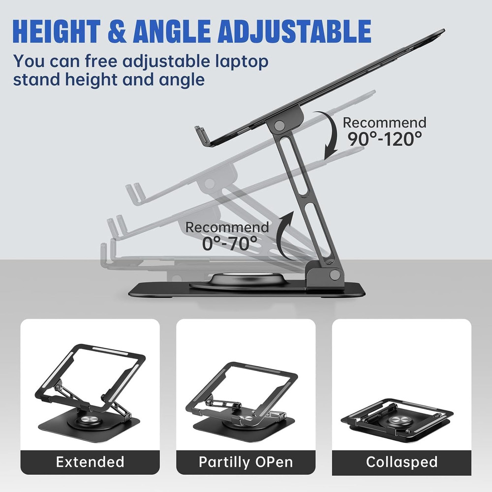 Laptop Stand for Desk, Adjustable Computer Stand with 360° Rotating Base, Ergono