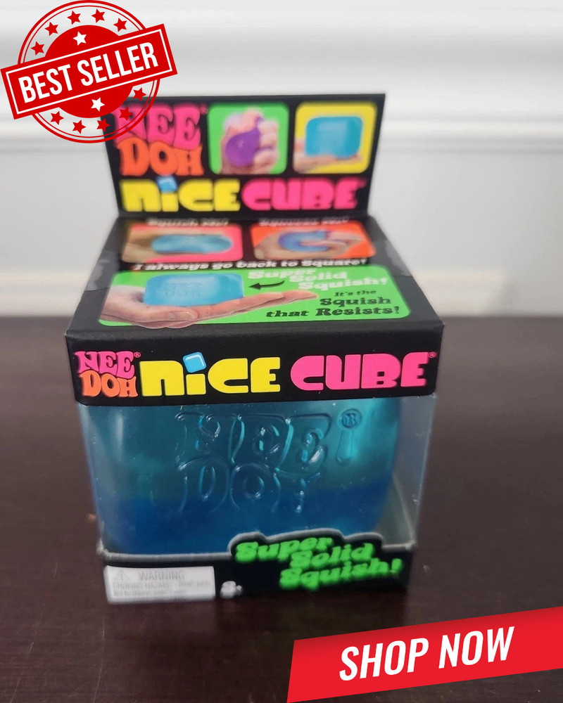 Nee Doh Nice Cubes Ice Cube Toy Fidget Super Solid Squish Blue