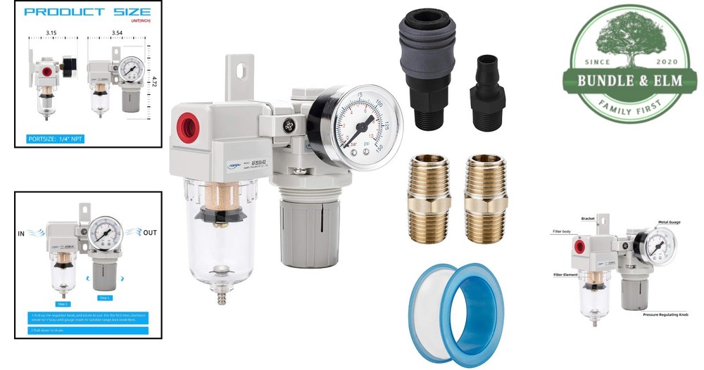 Air Filter Regulator Combo with Polycarbonate Bowl and Semi-Automatic Drain