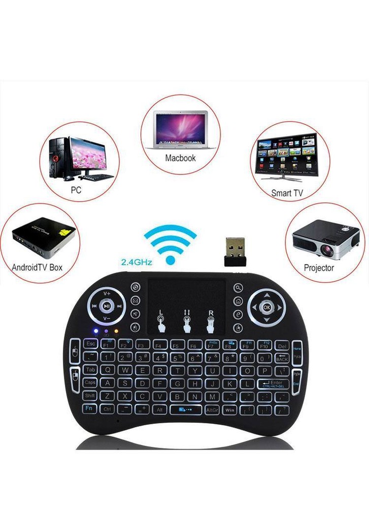 2.4gHz - Backlit Mini Wireless Handheld Keyboard Mouse Touchpad Black - 7 COLOR