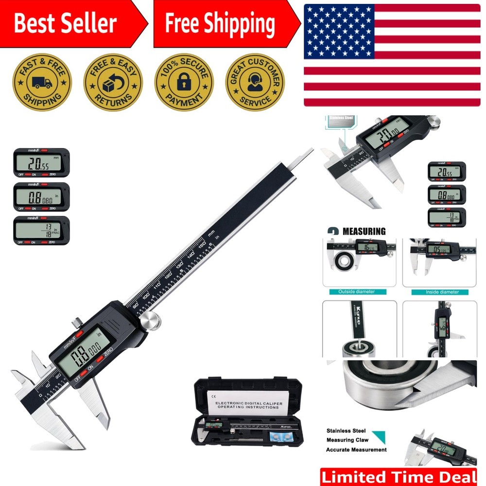 Accurate Stainless Steel Digital Caliper - 3 Units Conversion & Auto-Off Feature